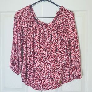 Michael Kors Women's Off The Shoulder Long Sleeve Floral Print Blouse Size M
